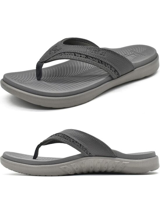 Men\'s Grey Arch Support Sport Flip Flops Comfort Orthotic Thong Sandal Shoes